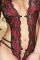 Body in pizzo nero/rosso con profonda apertura e strass