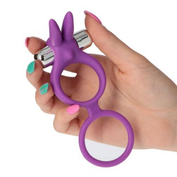 Doppio anello fallico elastico in silicone con vibrazione (Viola)