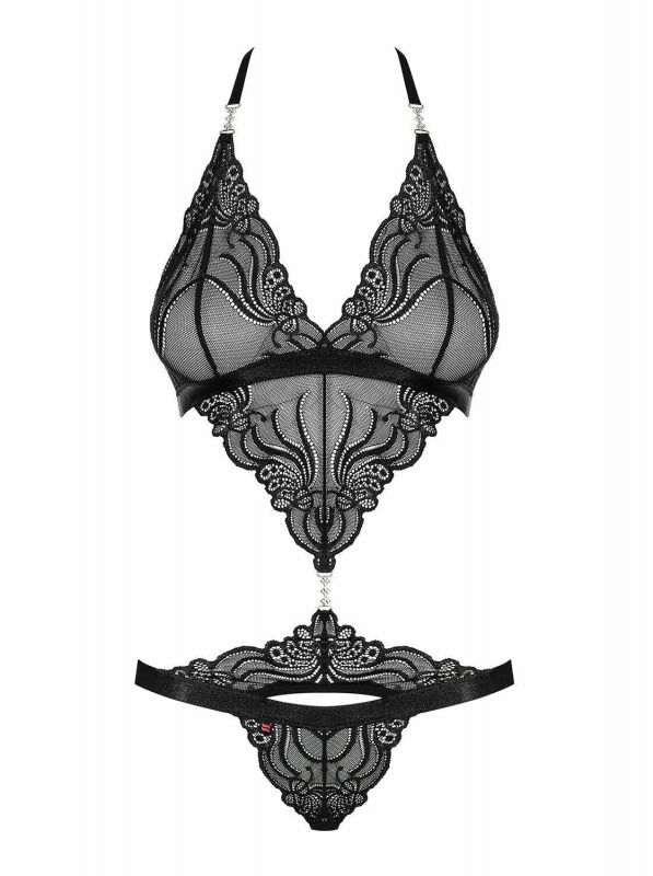 Body in pizzo nero ricamato con gioiello 828-Ted