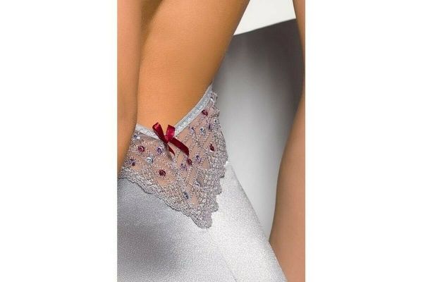 Cheli - Chemise grigio perla con pizzo e strass