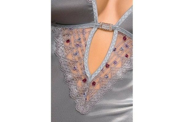 Cheli - Chemise grigio perla con pizzo e strass
