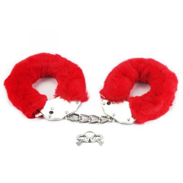 Manette in metallo e pelliccia rossa