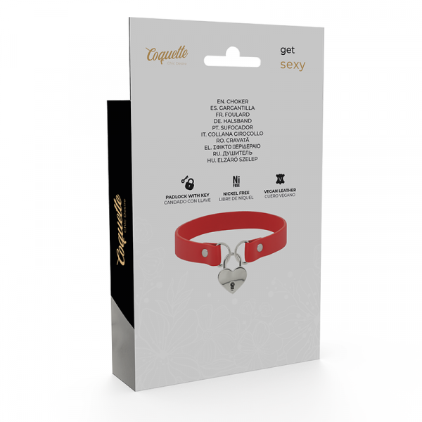 Collana in pelle vegana con accessorio di cuore. Rossa