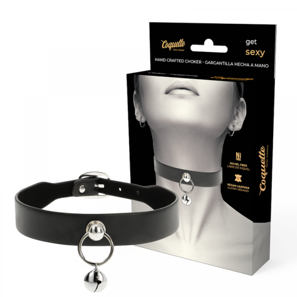Collana in pelle vegana accessorio donna sonaglio/cerchio
