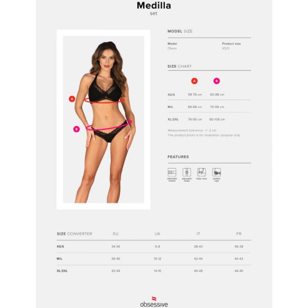 Medilla Completo intimo nero composto da reggiseno e perizoma