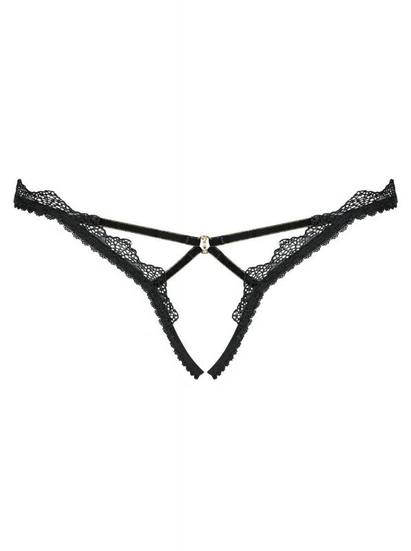 Lolitte Perizoma in pizzo nero con stringhe in velluto