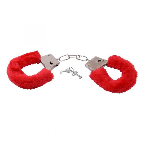 Manette con chiavi in pelliccia rosso