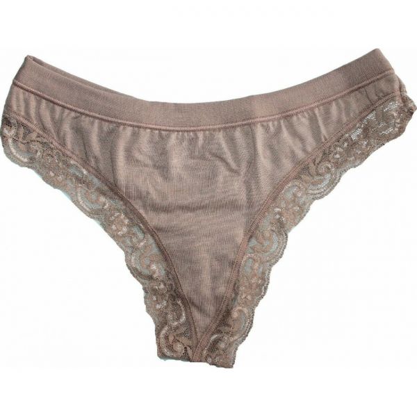 Perizoma donna in cotone elasticizzato e pizzo Noce-Corallo-Oceano