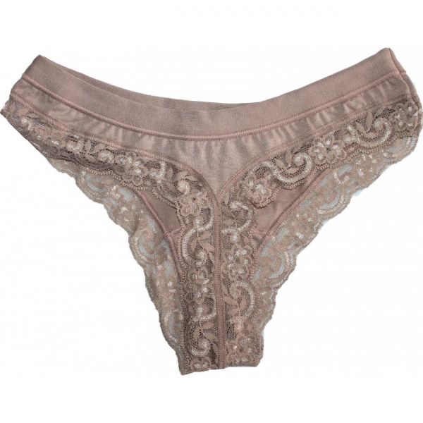 Perizoma donna in cotone elasticizzato e pizzo Noce-Corallo-Oceano
