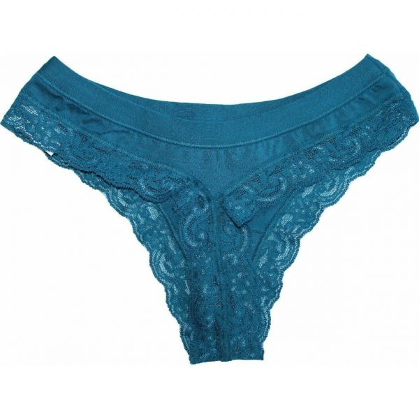 Perizoma donna in cotone elasticizzato e pizzo Noce-Corallo-Oceano