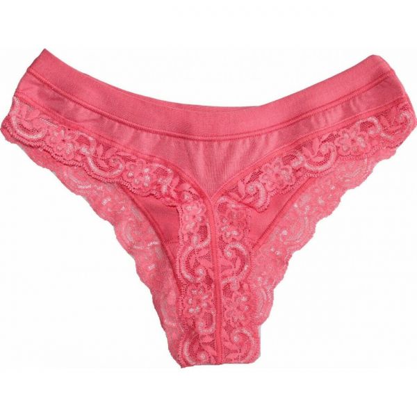 Perizoma donna in cotone elasticizzato e pizzo Noce-Corallo-Oceano