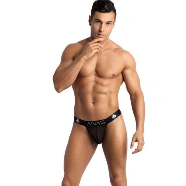 Perizoma uomo Jockstrap in tulle nero con rifiniture