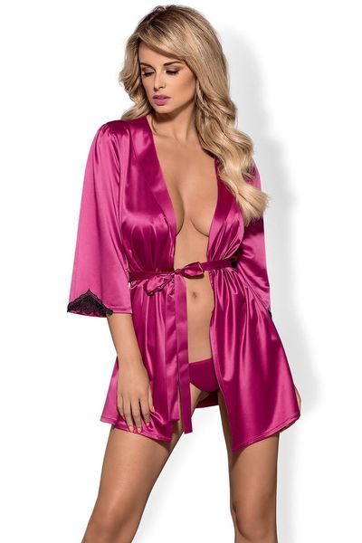 SATINIA SEXY VESTAGLIA E TANGA ROSA
