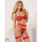 Set Reggiseno, Perizoma e Cintura con Stampa Cuori Rossi