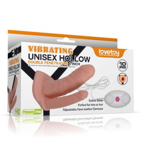 Vibratore StrapOn Hollow doppio per uomo e donna