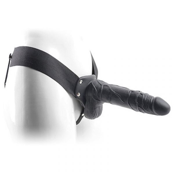 Vibratore strap-on nero cavo real rapture da 20 cm con testicoli