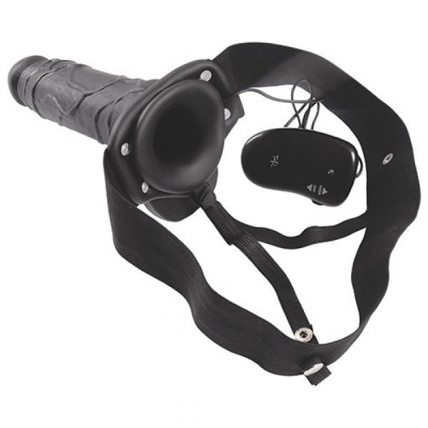 Vibratore strap-on nero cavo real rapture da 20 cm con testicoli